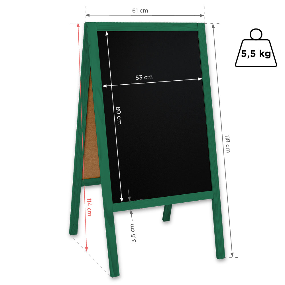 Kreidetafel/Holz Kundenstopper Classic L (61x118 cm) - grün-3